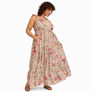 TORRID 3X maxi  challis steph rose ruffle Strap tiered boo-hoo dress NWT